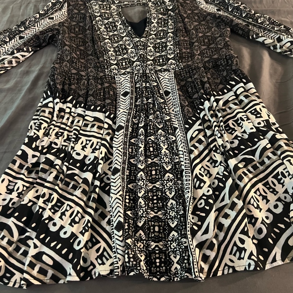 Free People Black and White Long Sleeve Dress
